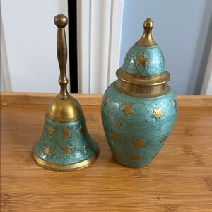 Brass celestial stars  Decorative Jar and Bell Set